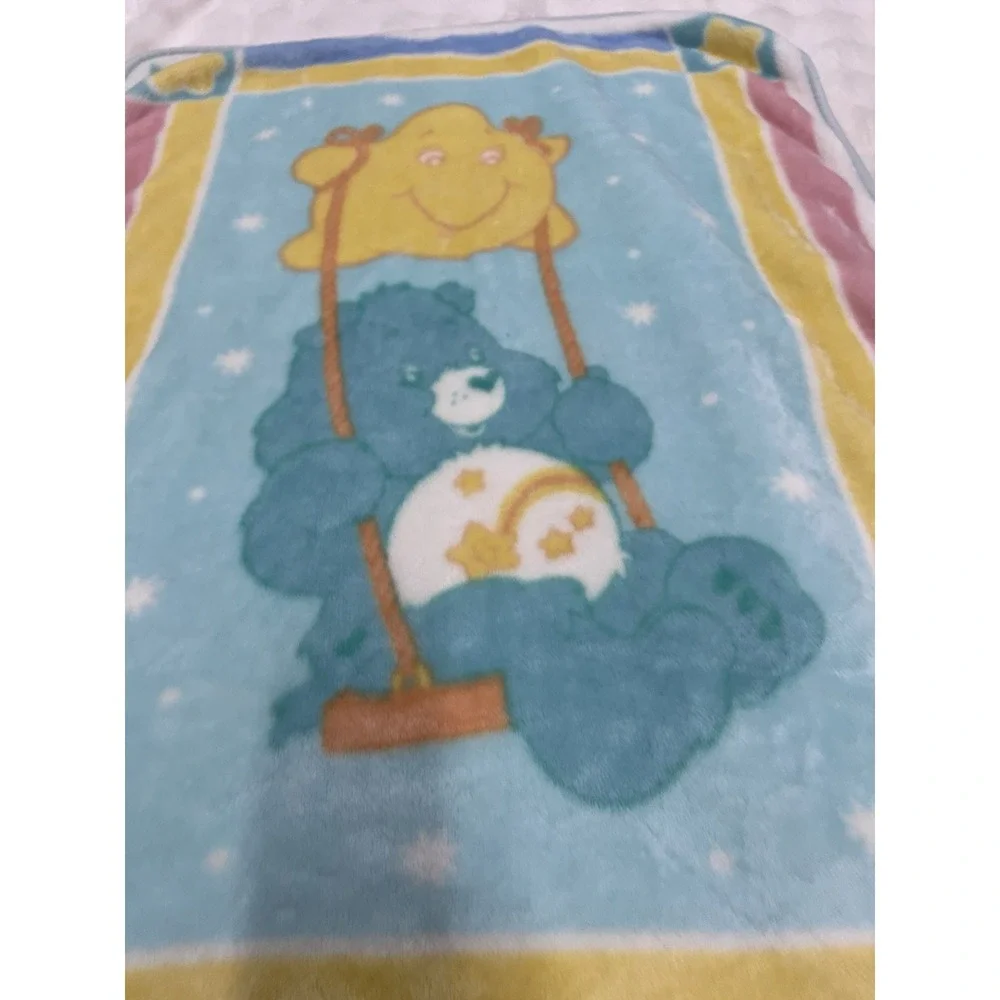 Vtg Care Bears Plush Baby Blanket Bedtime Wish Dream Minky Stars Swing 30x42